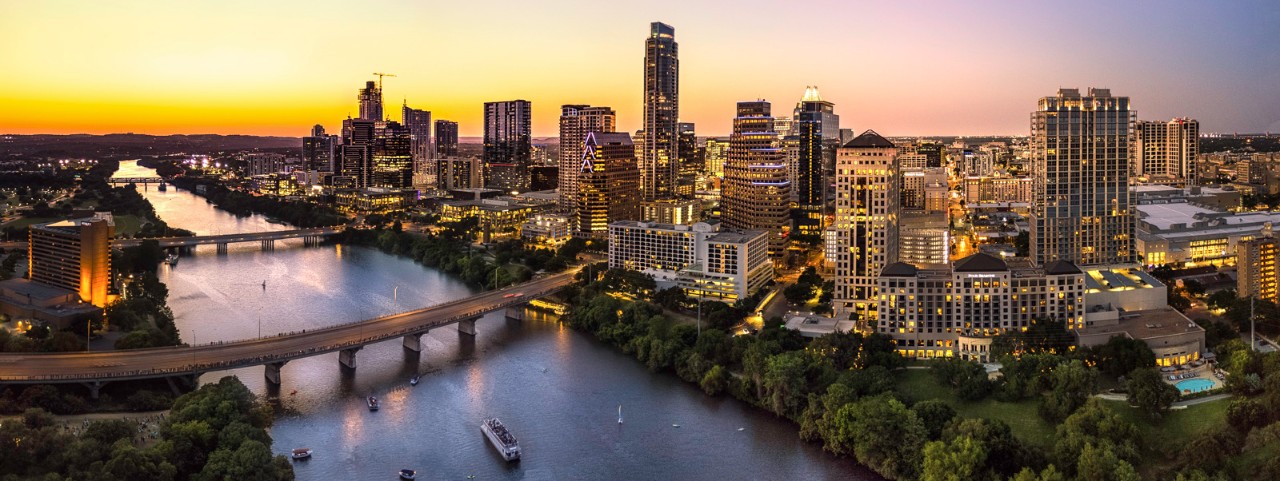 Austin, TX cityscape during sunset