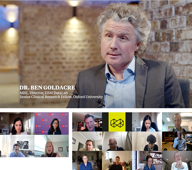 Collage of leaders with a bigger picture of Dr. Ben Goldacre, Director of EBM DataLab at Oxford University
