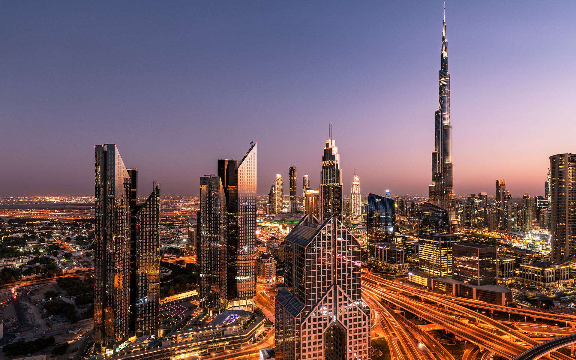 The Burj Khalifa and other skyscrapers in Dubai.