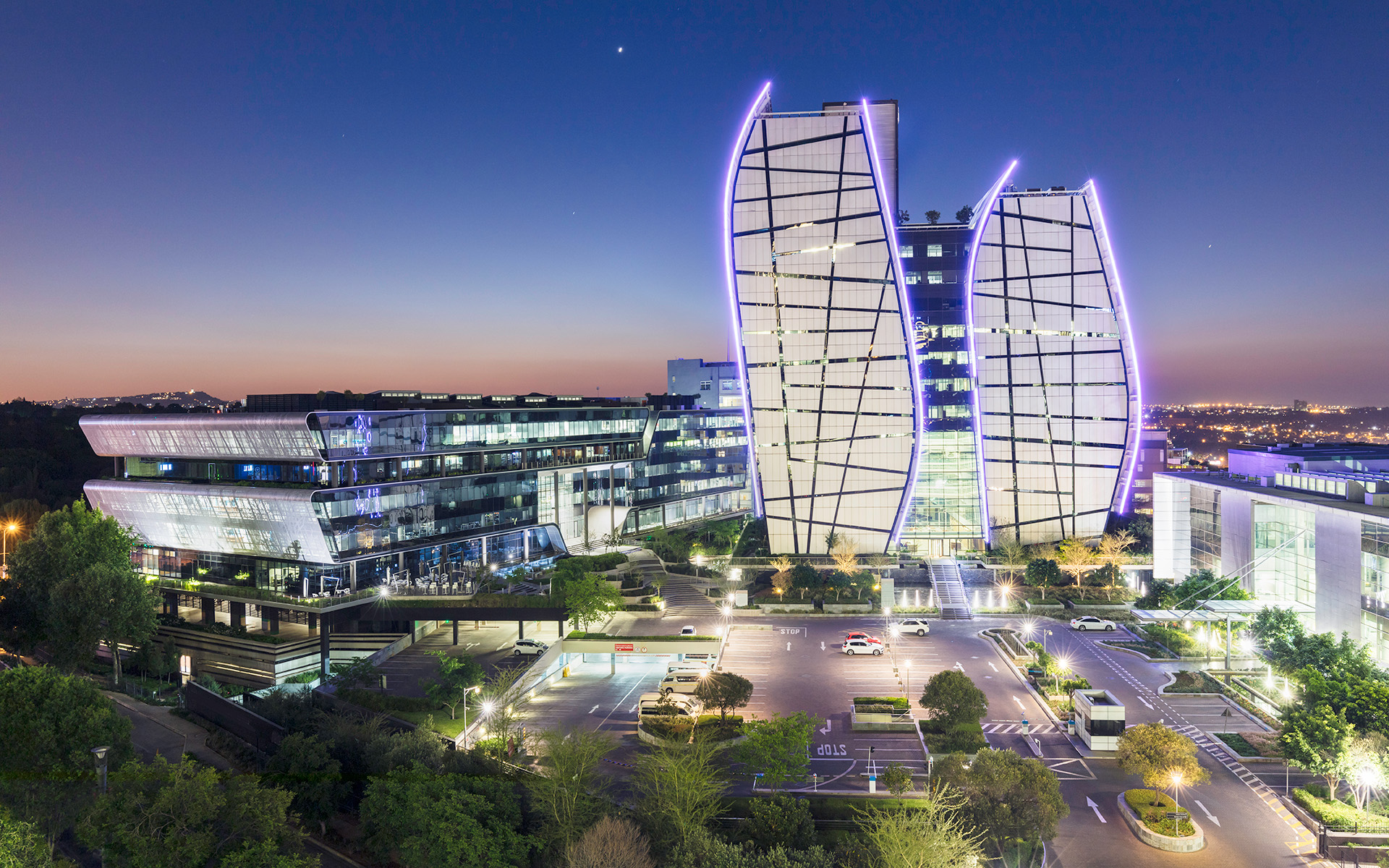 Alice Lane Towers in Johannesburg overlooking the Sandton skyline.